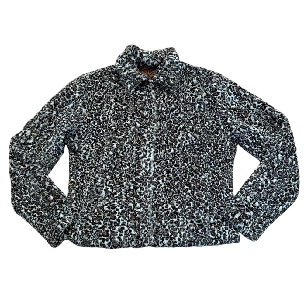UbU Reversible Leopard Print Faux Fur And Solid Brown Jacket Zip Front Pockets M